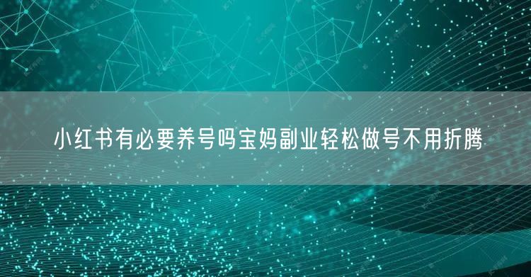小红书有必要养号吗宝妈副业轻松做号不用折腾